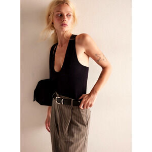 Free People Sleek Rib Plunge Cami Black size M/L